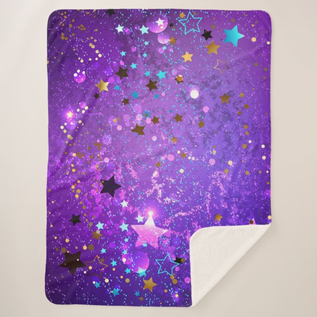 Purple foil background with Stars Sherpa Blanket (Front)