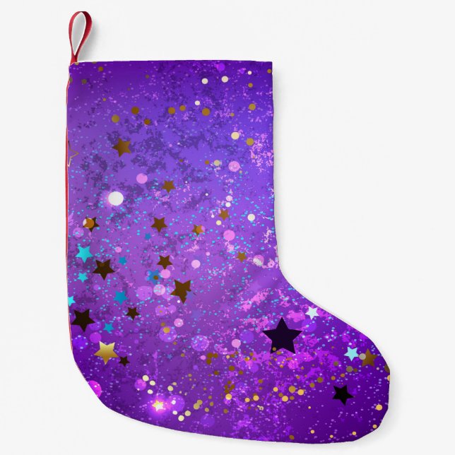 Purple foil background with Stars Small Christmas Stocking (Front)
