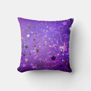 Purple foil background with Stars Throw Pillow