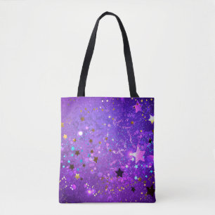 Purple foil background with Stars Tote Bag