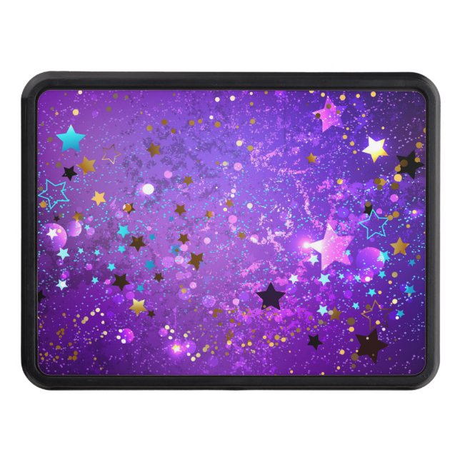 Purple foil background with Stars Trailer Hitch Cover (Front)
