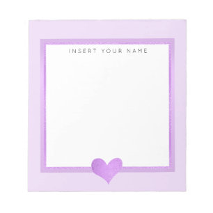 Purple Foil Heart Personalized Notepad 5.5" x 6"