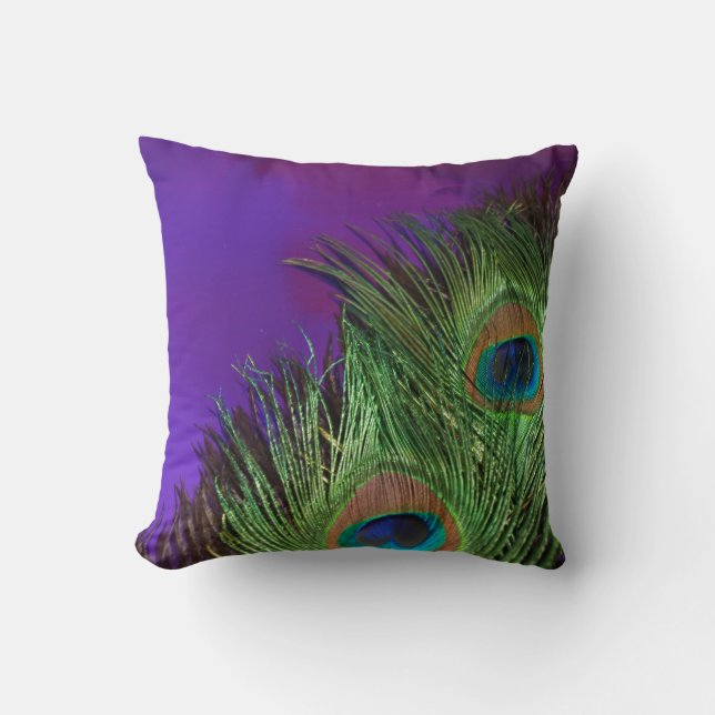 Purple Foil Peacock Throw Pillow (Front)