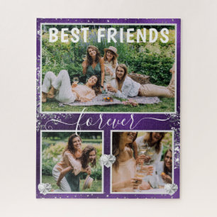 Purple Foil & Silver Glitter 3 Photo Best Friends Jigsaw Puzzle