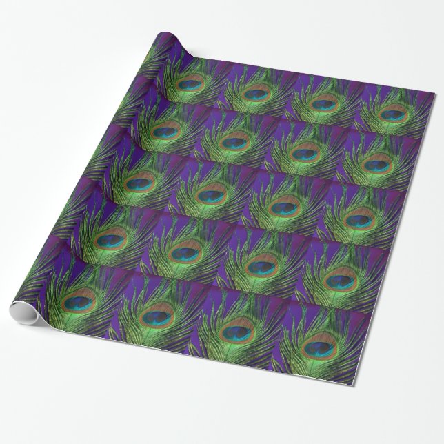 Purple Foil Single Peacock Wrapping Paper (Unrolled)