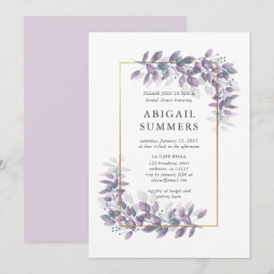 Purple Foliage and gold frame bridal shower Invitation