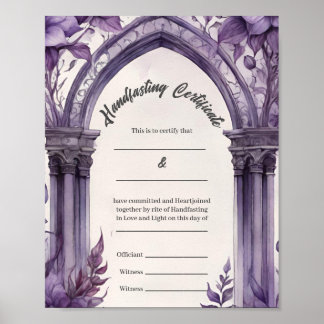 Purple Foliage Floral Arch Handfasting Certificate Poster