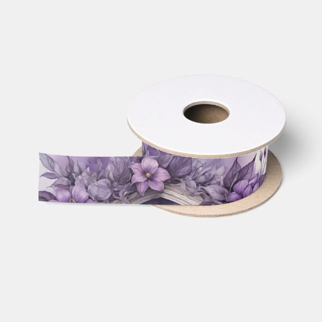 Purple Foliage Floral Arch Pagan Handfasting Satin Ribbon (Spool)