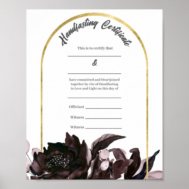 Purple Foliage Floral Boho Handfasting Certificate Poster (Front)