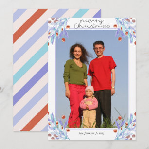 Purple Foliage Holly Berries Photo Christmas Card