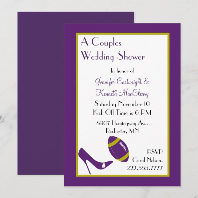 Purple Football Couples Wedding Shower Invitation (Front/Back)