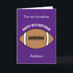 Purple Football Sport 16th Birthday Card<br><div class="desc">A purple personalized football 16th birthday card for daughter, granddaughter, goddaughter, etc. You can easily personalize the front of this sports birthday card with their age and name. The inside card message and back of the card can also be personalized for the birthday recipient. This 16th football birthday card for...</div>