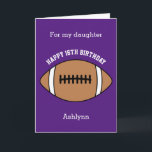 Purple Football Sport 16th Birthday Card<br><div class="desc">A purple personalized football 16th birthday card for daughter, granddaughter, goddaughter, etc. You can easily personalize the front of this sports birthday card with their age and name. The inside card message and back of the card can also be personalized for the birthday recipient. This 16th football birthday card for...</div>