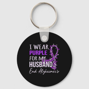 Purple For Husband Alzheimerheimer's Awareness Rib Keychain