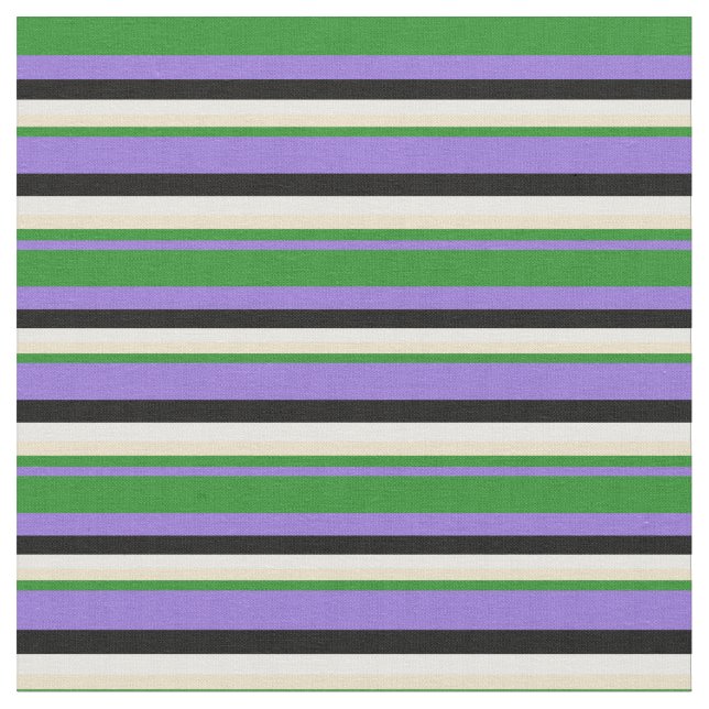 Purple, Forest Green, Tan, White, and Black Lines Fabric (Close Up)