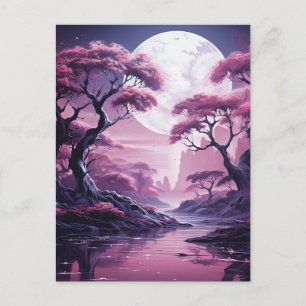Purple Forest in Moonlight Background Postcard
