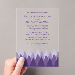 Purple Forest Range Woodland Wedding Acrylic Invitations