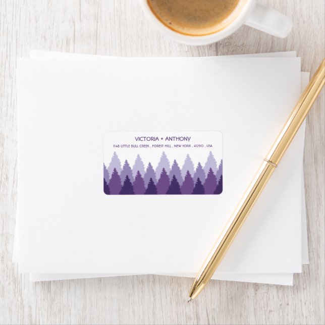Purple Forest Range Woodland Wedding Label (Insitu)