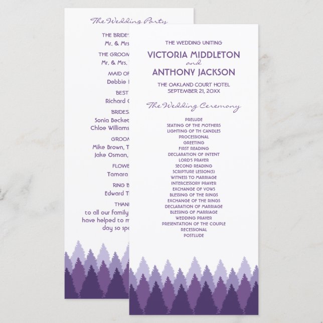 Purple Forest Range Woodland Wedding Program (Front/Back)