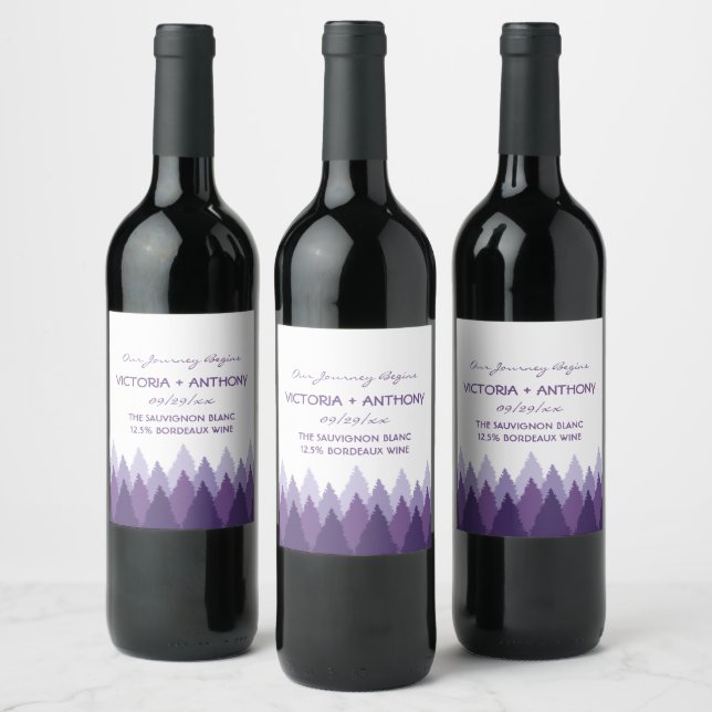 Purple Forest Range Woodland Wedding Wine Label (Bottles)