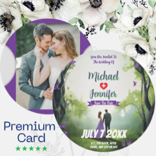 Purple Forest Wedding Custom Photo Save the Date 