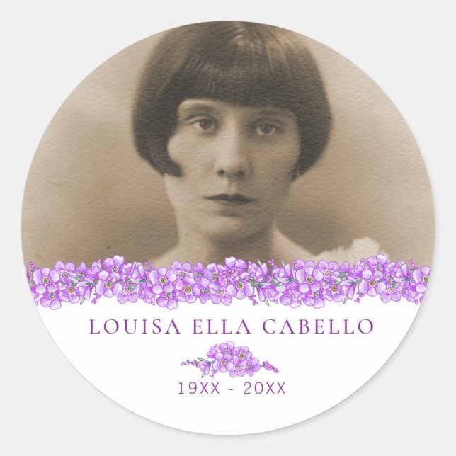 Purple forget-me-not heart memorial custom classic round sticker (Front)