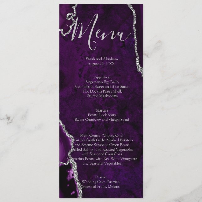 Purple Formal Minimalist Fancy Luxury Wedding Menu (Front)