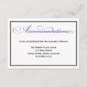Purple Formal Script Wedding Accommodations Card