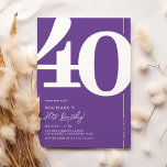 Purple Forty 40th Birthday Party Invitations<br><div class="desc">Trendy purple 40th birthday party invitations featuring the number '40' in a large bold serif font,  and a modern invite template that is easy to personalize.</div>