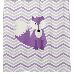 Purple Fox on Grey, White, Lilac Chevron Stripes