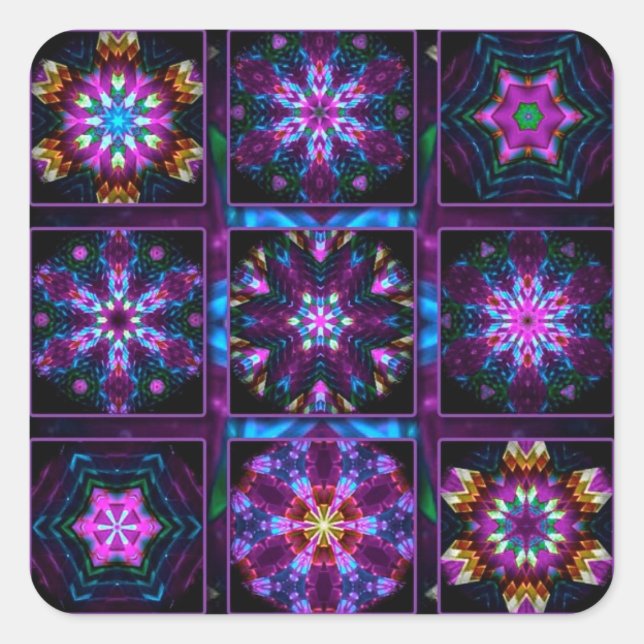 Purple Fractal Collage Square Sticker (Front)