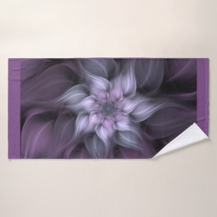 Purple Fractal Flower Bath Towel Set