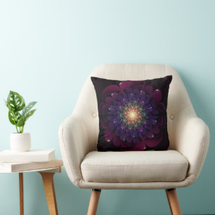 Purple Fractal Flower Throw Pillow