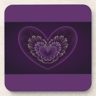 Purple Fractal Heart Coaster
