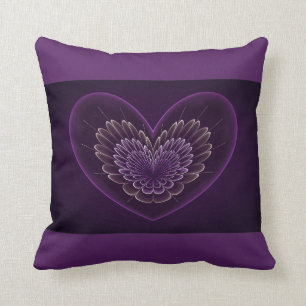 Purple Fractal Heart Throw Pillow