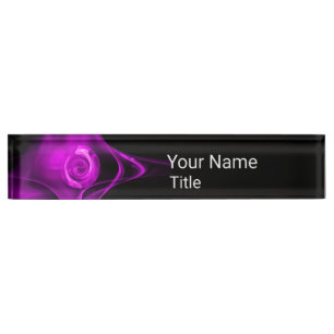 PURPLE FRACTAL ROSE IN BLACK,Abstract Swirls Nameplate