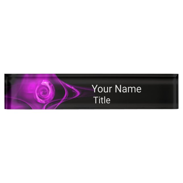 PURPLE FRACTAL ROSE IN BLACK,Abstract Swirls Nameplate (Front)