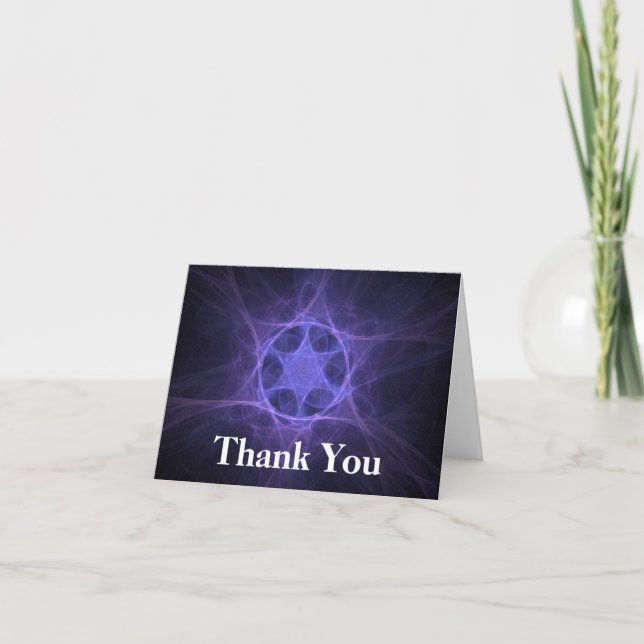 Purple Fractal Star Of David Thank You Card (Front)