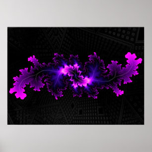 Purple fractal with 3D fractal background Poster