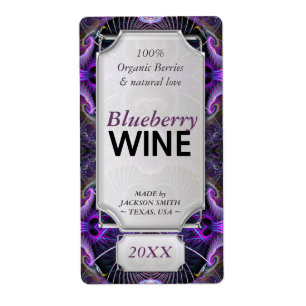 Purple Fractals Custom Text Wine Bottle Labels