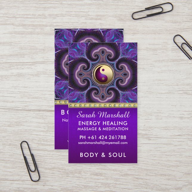 Purple Fractals Healing Energy Holistic New Age Business Card (Front/Back In Situ)