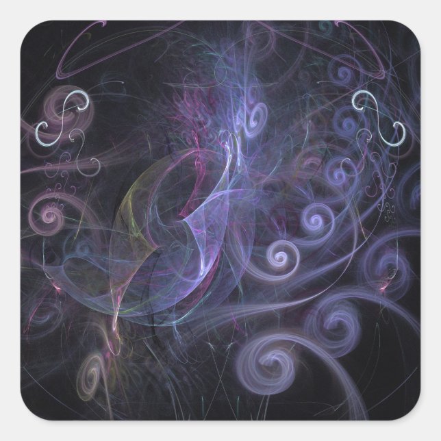 Purple fractals swirls square sticker (Front)