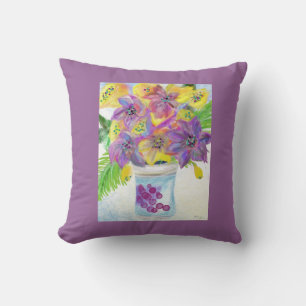 Purple Frame Bouquet of Purple Flowers Throw Pillow