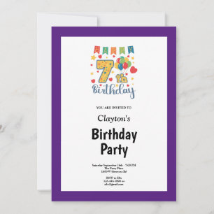 Purple Framed 7th Birthday Party Invitation