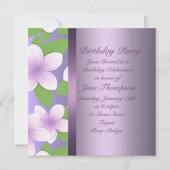 Purple Frangipani Invitation d'anniversaire (Devant)