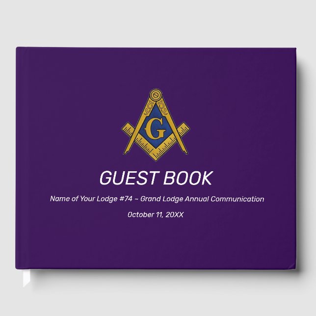 Purple Freemasons Masonry Square and Compass Guest Book (Front)