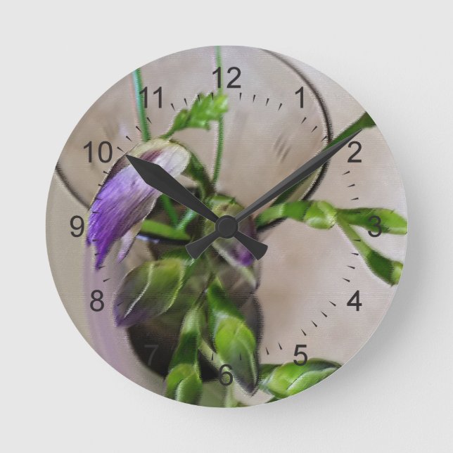 purple freesia buds round clock (Front)