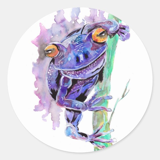 Purple Frog Classic Round Sticker (Front)