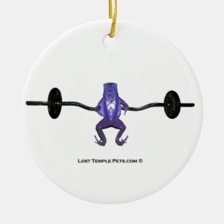 Purple Frog Lifting Weights Ceramic Ornament