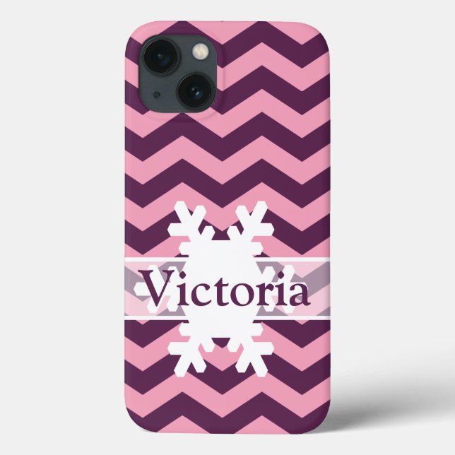 Purple Frosted Orchid Chevrons with Snowflake Case-Mate iPhone Case (Back)